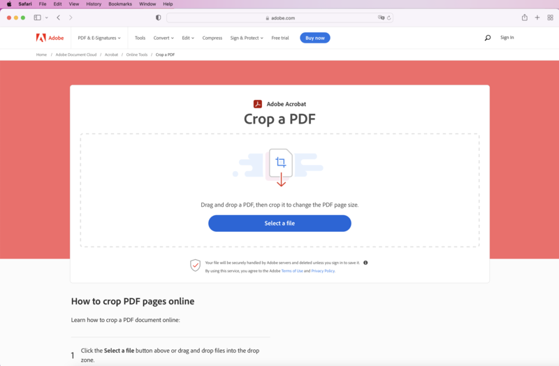 Cropping PDF online with Adobe