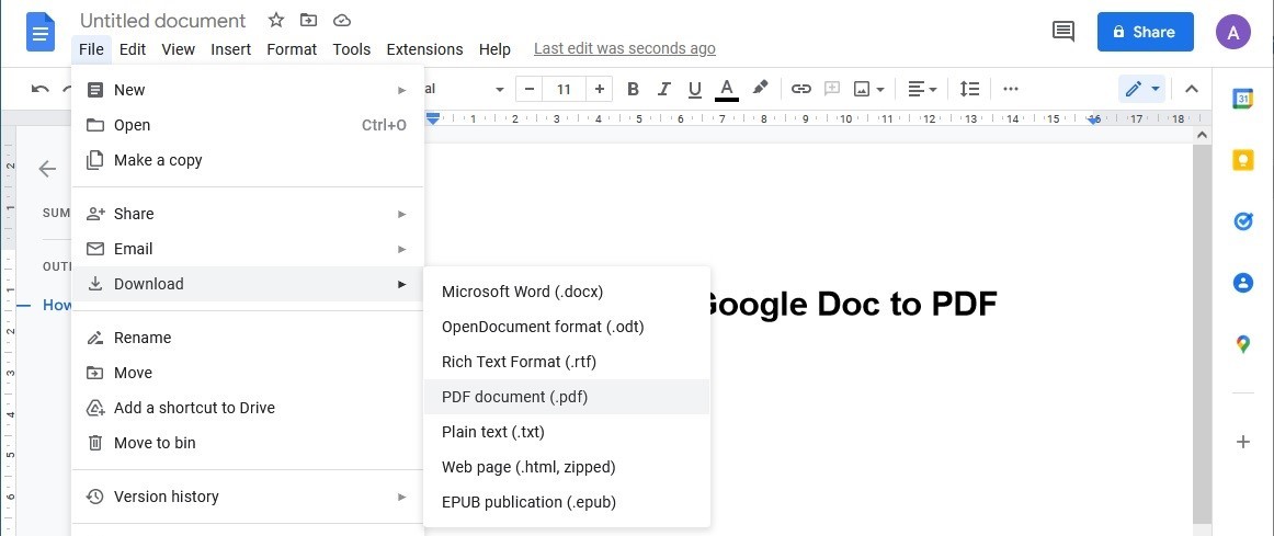 Come convertire Google Doc in PDF su un PC desktop