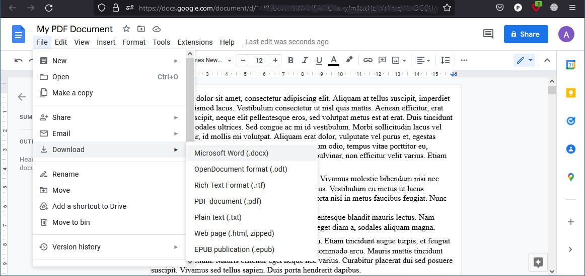 How to save PDF as Word with Google Docs Step 2