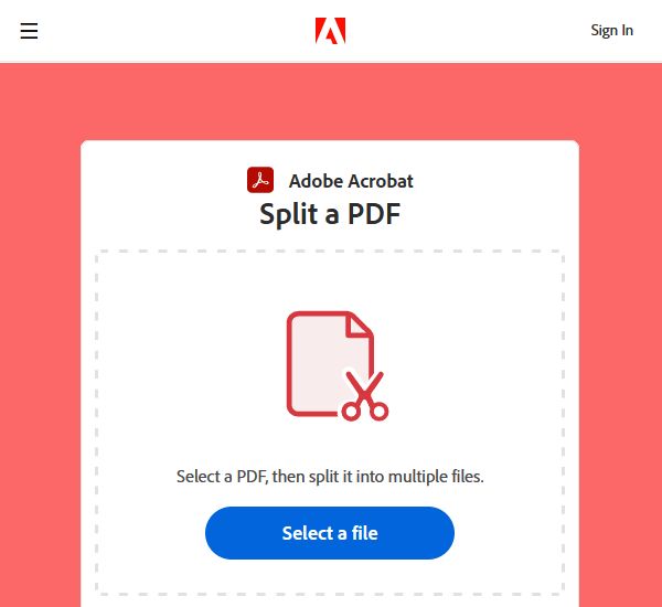 Split a PDF in Adobe Acrobat online