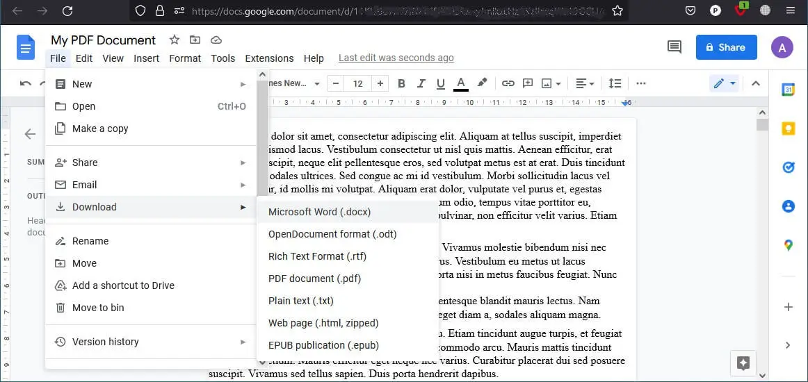 Como salvar PDF como Word com o Google Docs Passo 2