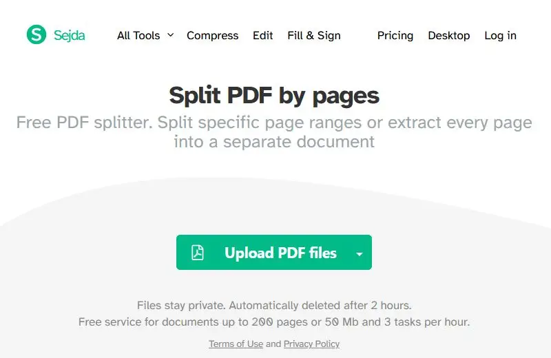 Split PDF by pages by Sejda