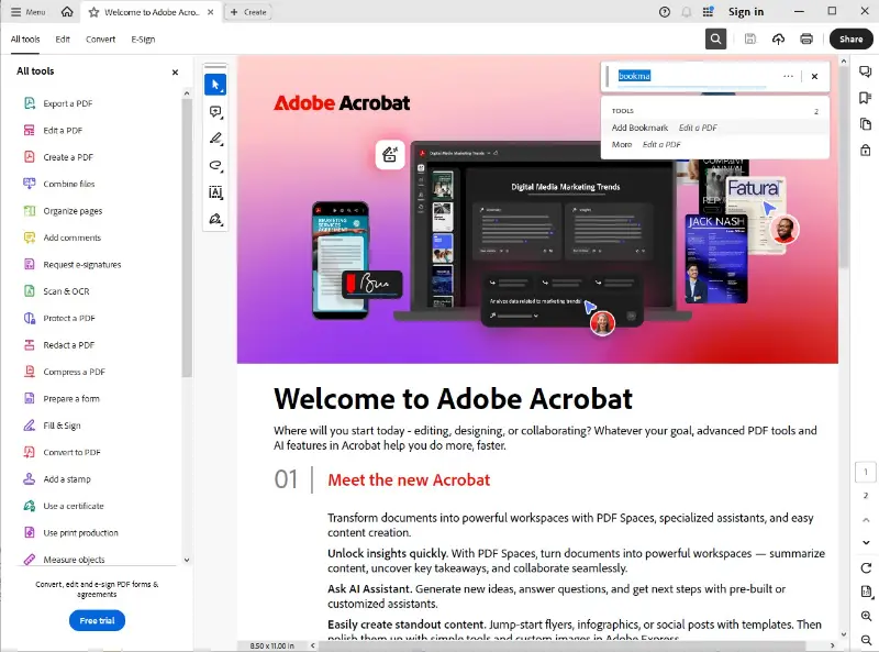 Add bookmarks to PDF with Acrobat