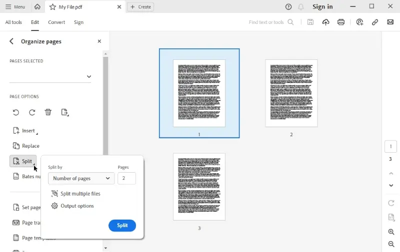 Separate PDF pages in Adobe Acrobat