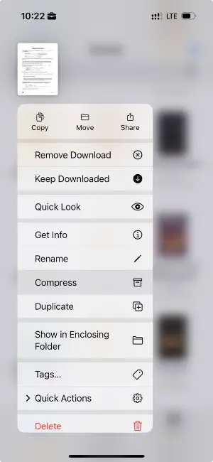 Compress PDF for email on iPhone using the Files app