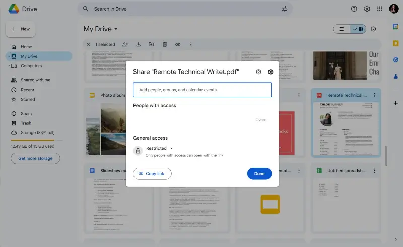 Turn PDF into link in Google Drive