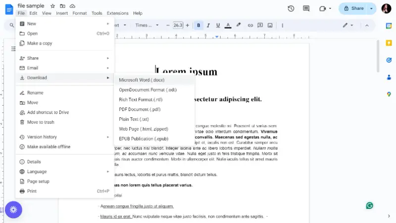 Convert PDF to Word in Google Docs