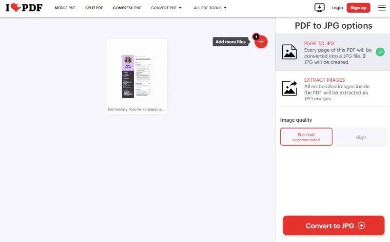 Convert a PDF to a JPG online using iLovePDF website Convert a PDF to a JPG online using iLovePDF website