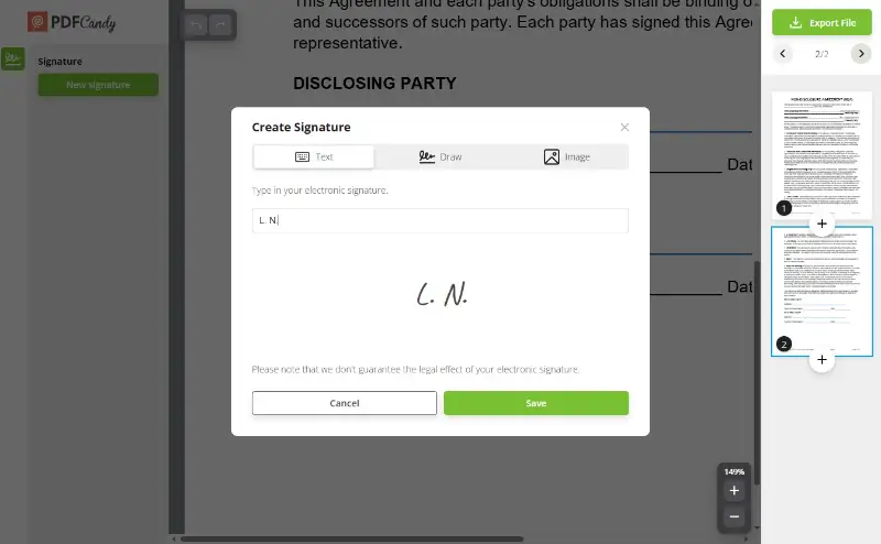Add initials to PDF with PDF Candy