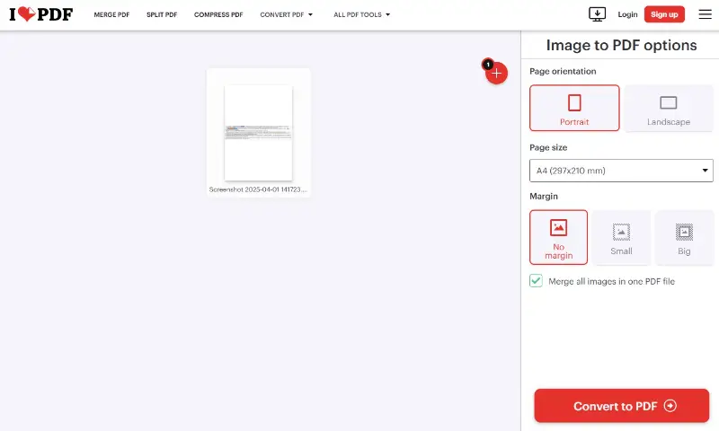 Convert JPG to PDF with iLovePDF