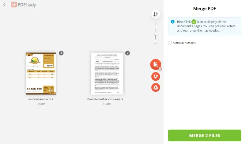 Combine PDF files on macOS online with PDF Candy website