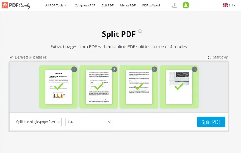 Free online PDF splitter PDF Candy
