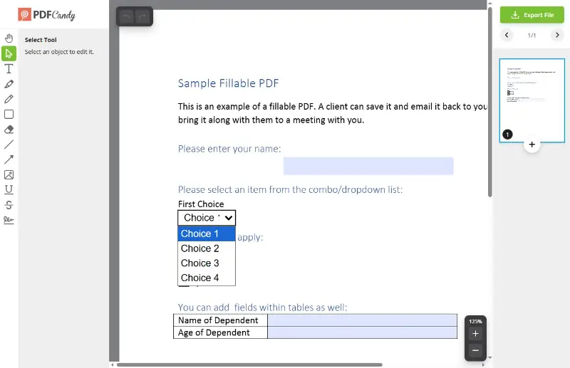How to fill out PDF form online with PDF Candy website
