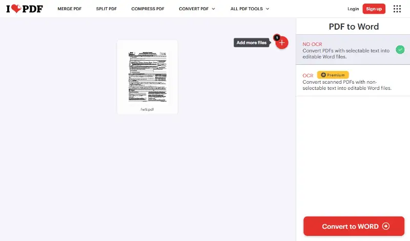 iLovePDF's PDF to Word online converting tool