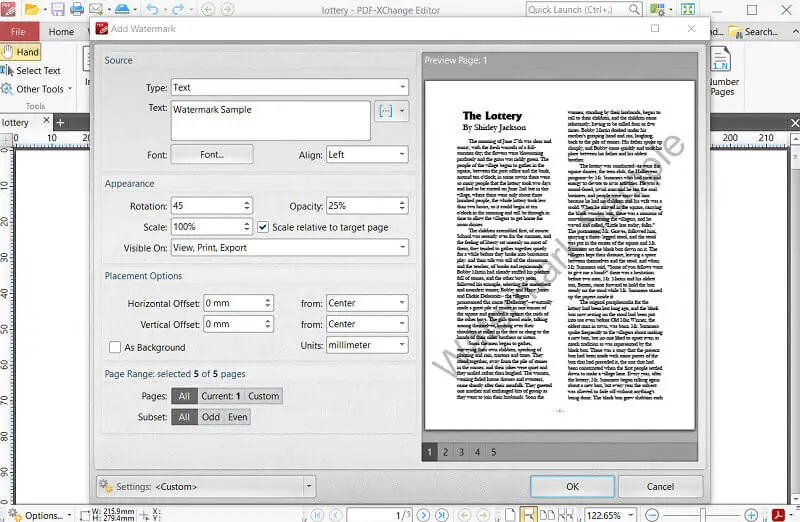 Using PDF-XChange Editor for adding watermark