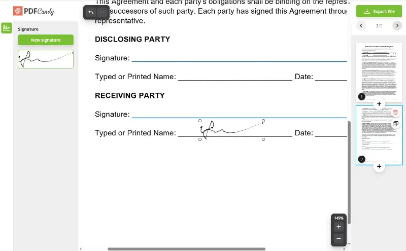 Document sign tool by PDF Candy