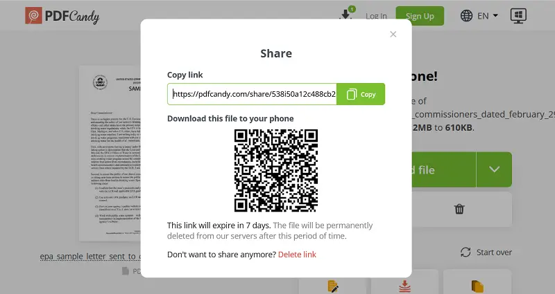 PDF Candy share option