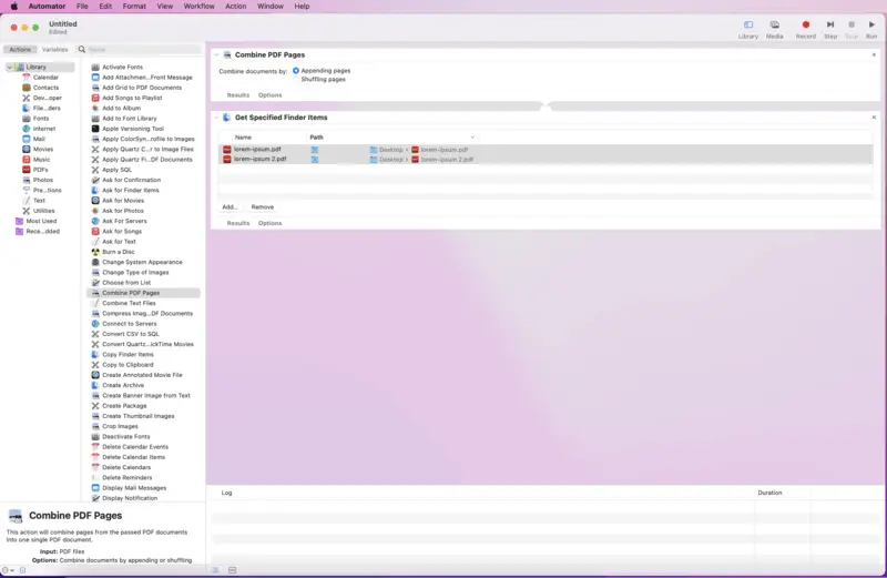 Automator - PDF combiner for Mac