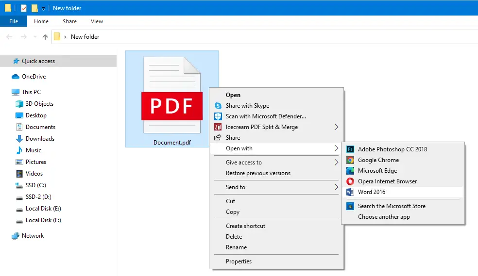 Speichern einer PDF-Datei als Word-Dokument mit dem Windows Explorer
