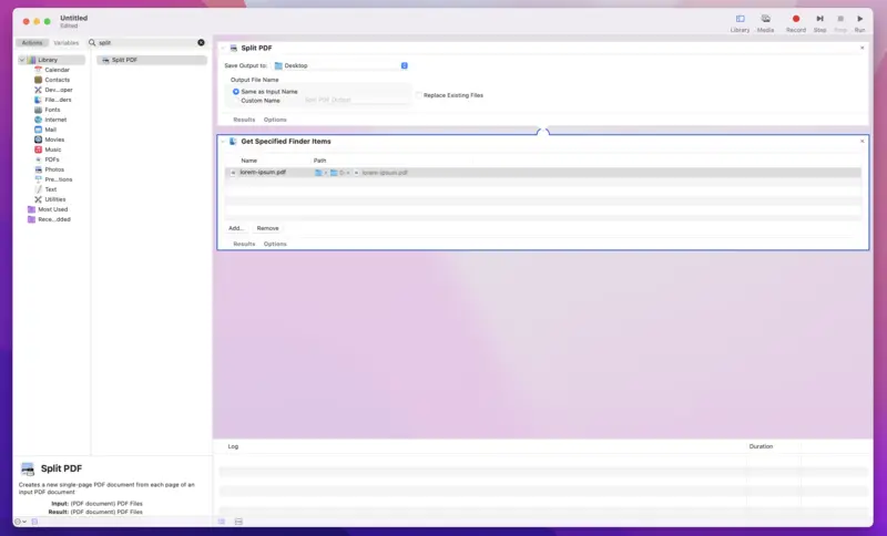 Separate PDF on Mac using Automator