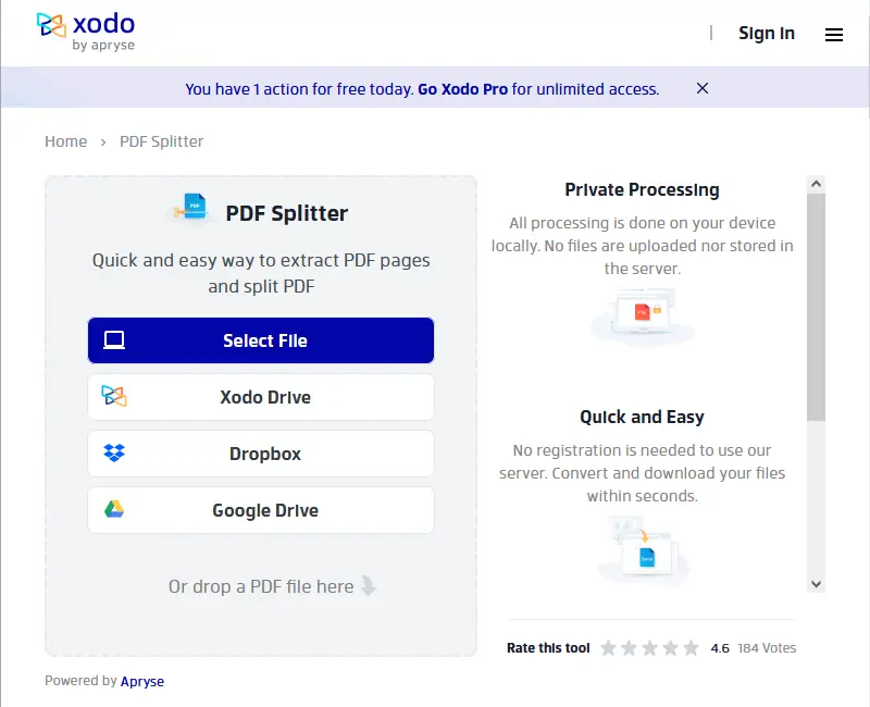 Xodo PDF splitter