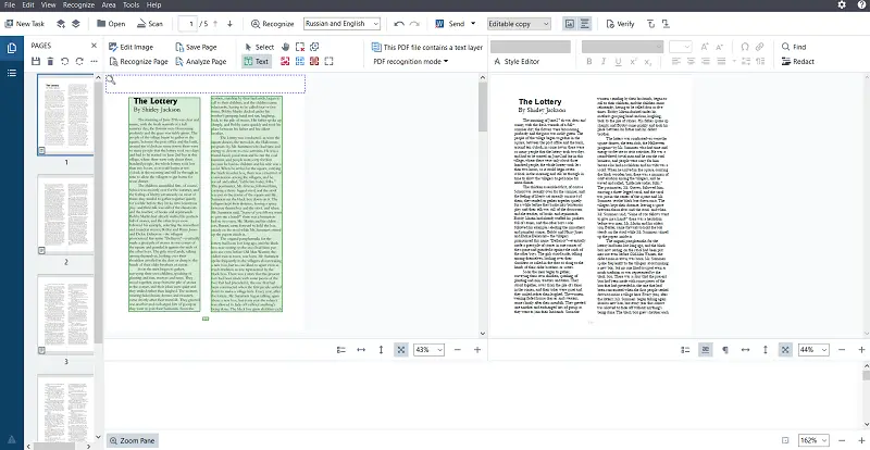 ABBYY FineReader interface ABBYY FineReader interface