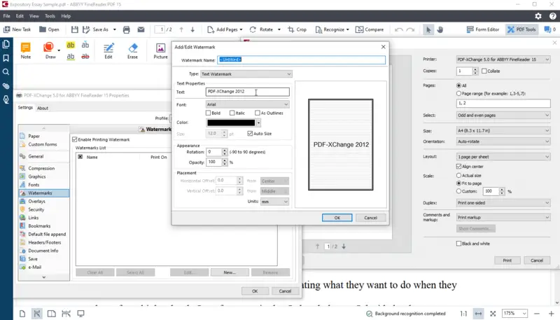 Watermarking a PDF in Abbyy