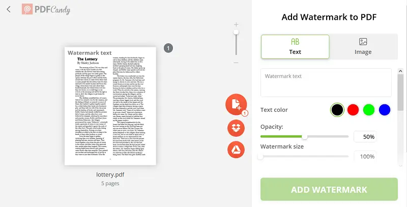 Watermarking in PDF Candy