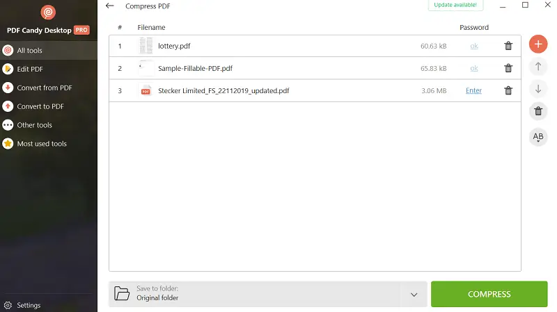 Interface of a desktop app for optimized PDF