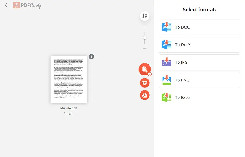 Convert PDF online - PDF Candy interface