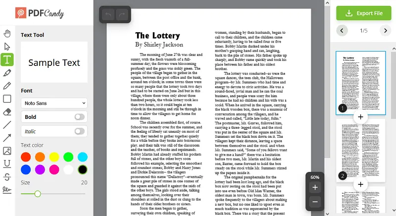 How to edit a PDF without software on PDF Candy website