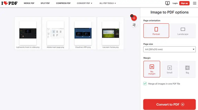 Image to PDF options Image to PDF options