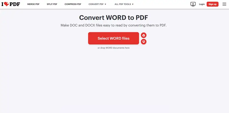 Interfaccia utente di iLovePDF