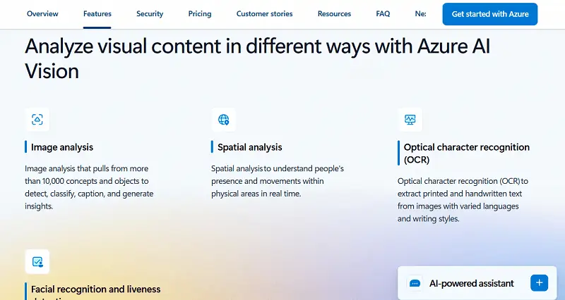 Microsoft Azure Computer Vision website Microsoft Azure Computer Vision website