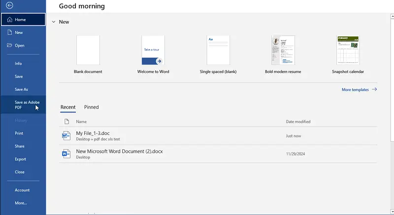 Option to save as a PDF