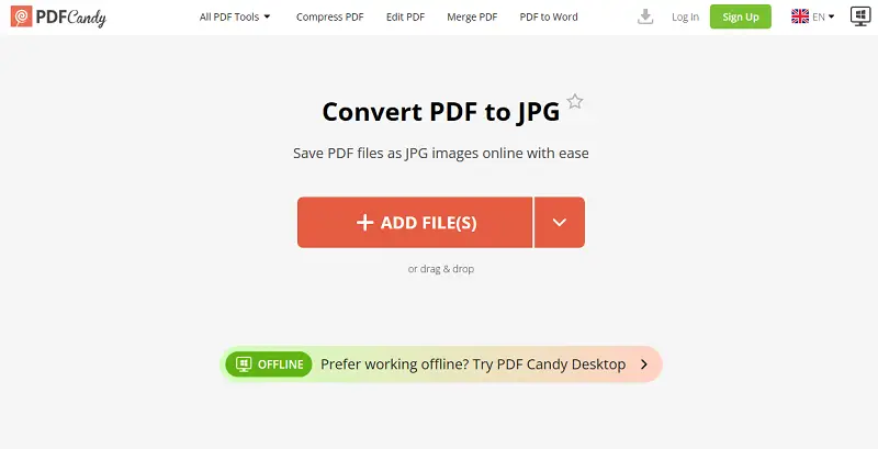 Convert a PDF to a JPG online using PDF Candy website