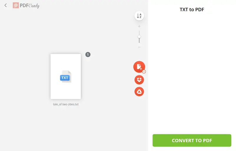 TXT to PDF converter interface