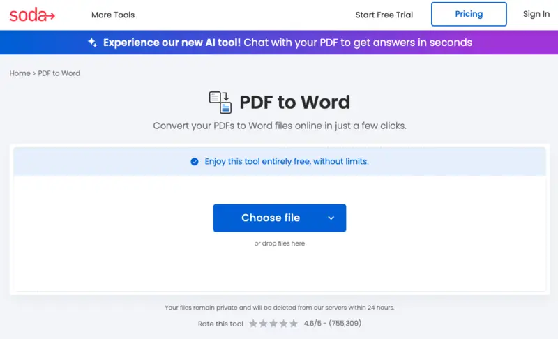 Convert PDF to Word for free with Soda PDF