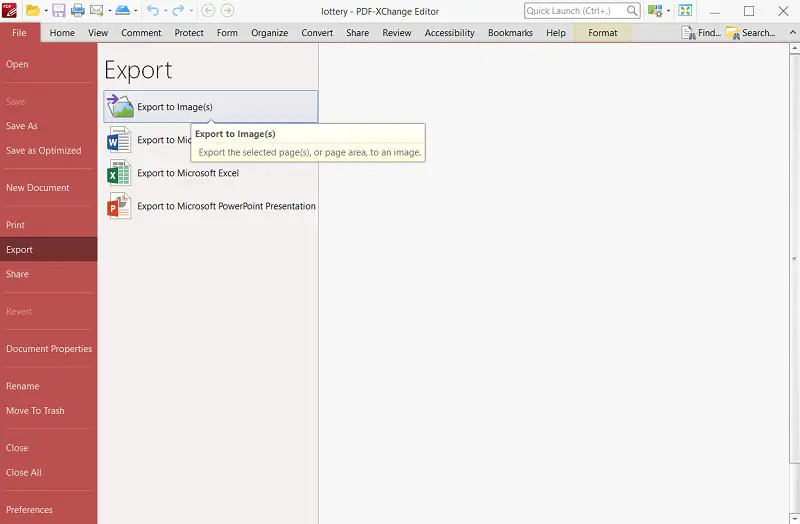 Export option position