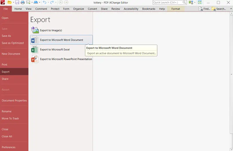 PDF-XChange Editor menu PDF-XChange Editor menu