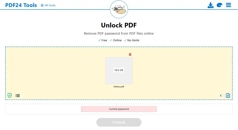 Removing password from PDF with PDF24 Tools