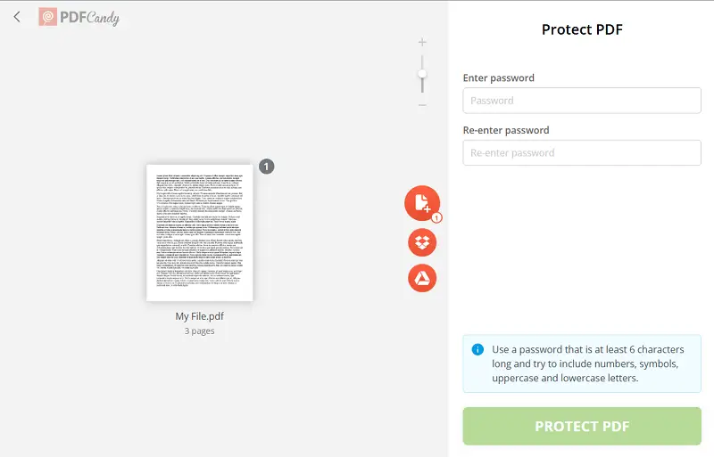 Protect PDF online with PDF Candy