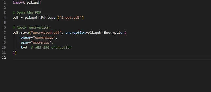 Code example to password protect PDF in pikepdf