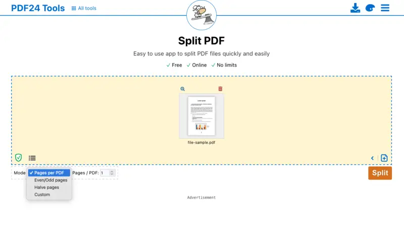 Online PDF splitter by PDF24 Tools