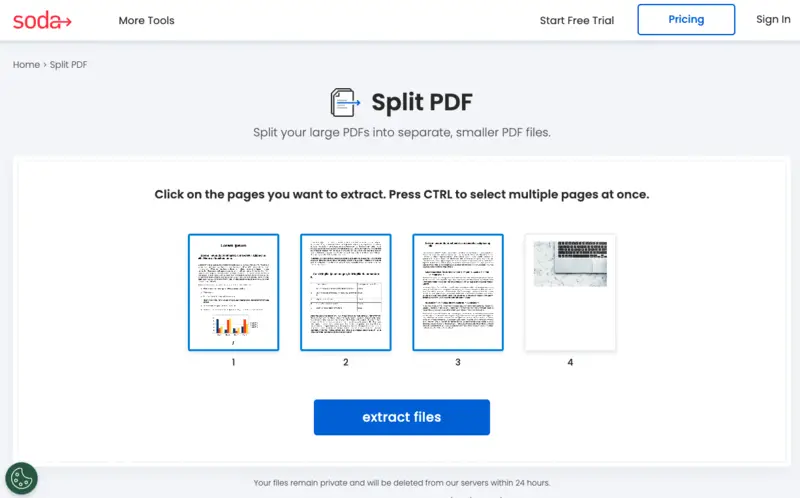Separate PDF file into smaller ones with Soda PDF